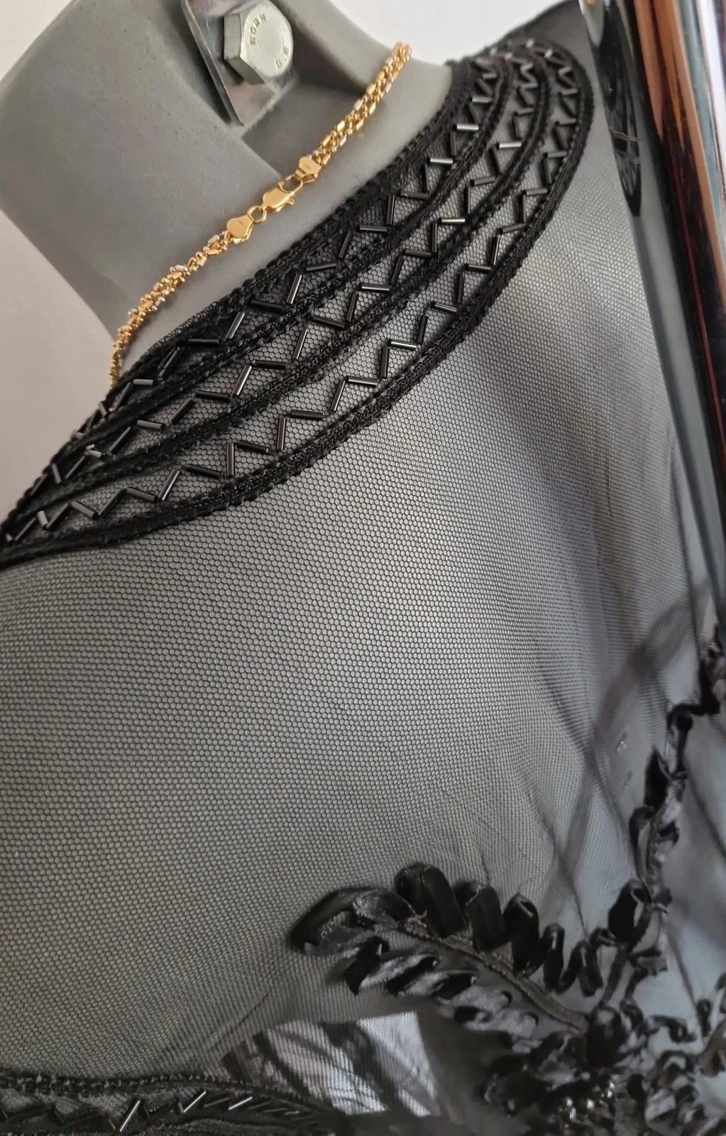 Quimono oriental preto transparente bordado com miçangas estilo boêmio chique – photo 9